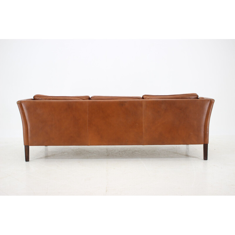 Vintage Cognac Brown Leather 3-Seater Sofa Danish 1960s