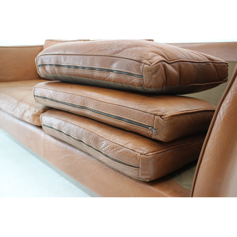Vintage Cognac Brown Leather 3-Seater Sofa Danish 1960s
