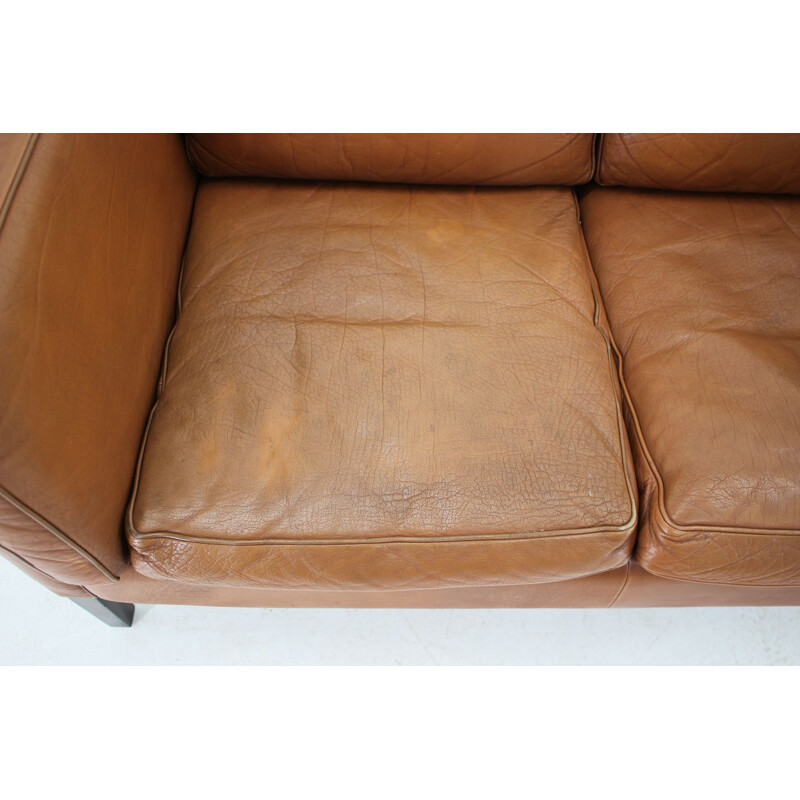 Vintage Cognac Brown Leather 3-Seater Sofa Danish 1960s