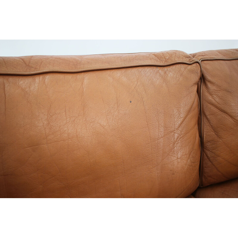 Vintage Cognac Brown Leather 3-Seater Sofa Danish 1960s