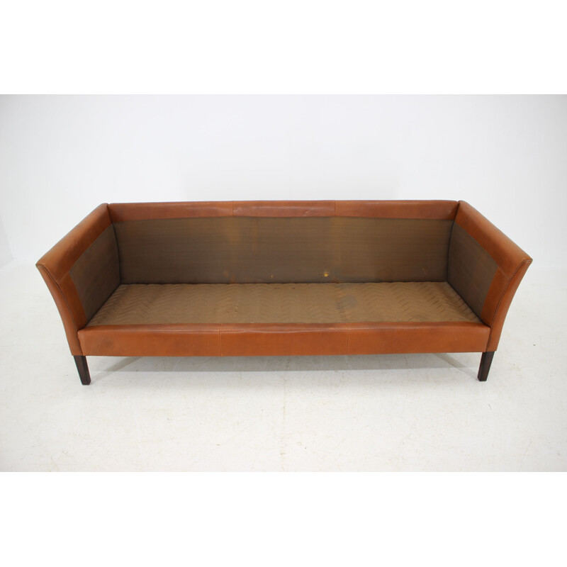 Vintage Cognac Brown Leather 3-Seater Sofa Danish 1960s