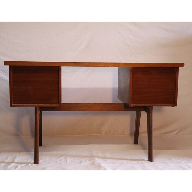 Vintage wooden desk with double storage 1960