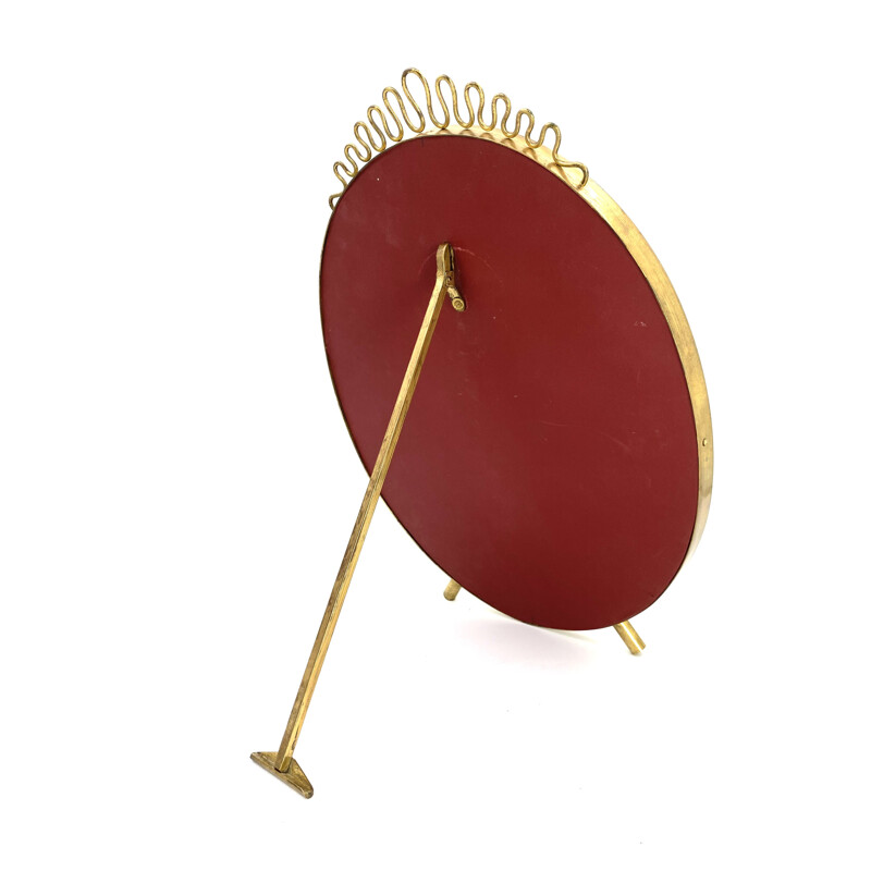 Vintage Table mirror with red maroquin, Gio Ponti Italian modern, 1950