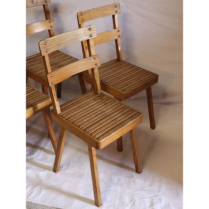 Suite of 6 vintage wooden chairs 1960