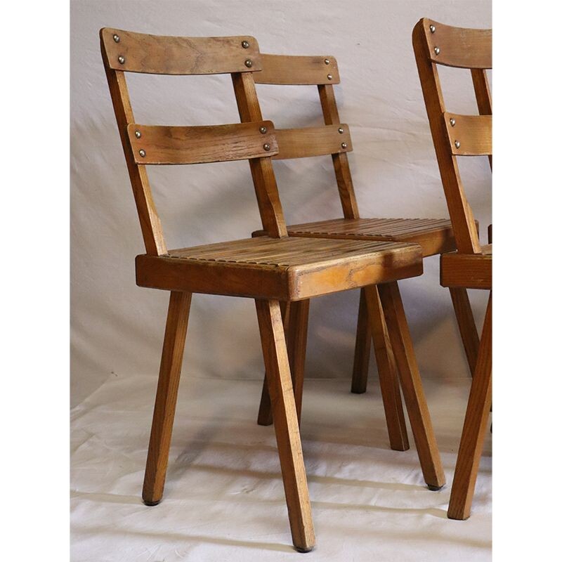 Suite of 6 vintage wooden chairs 1960