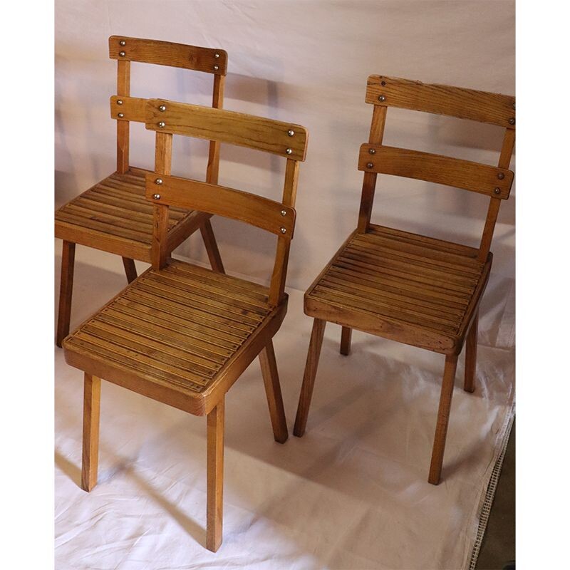 Suite of 6 vintage wooden chairs 1960