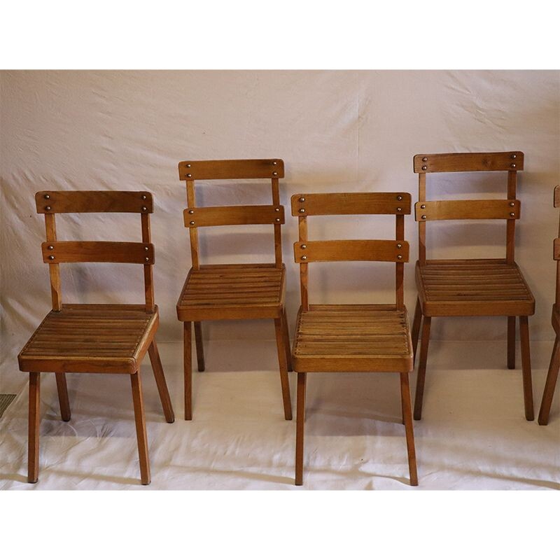 Suite of 6 vintage wooden chairs 1960