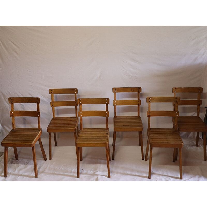 Ensemble de 6 chaises vintage en bois 1960
