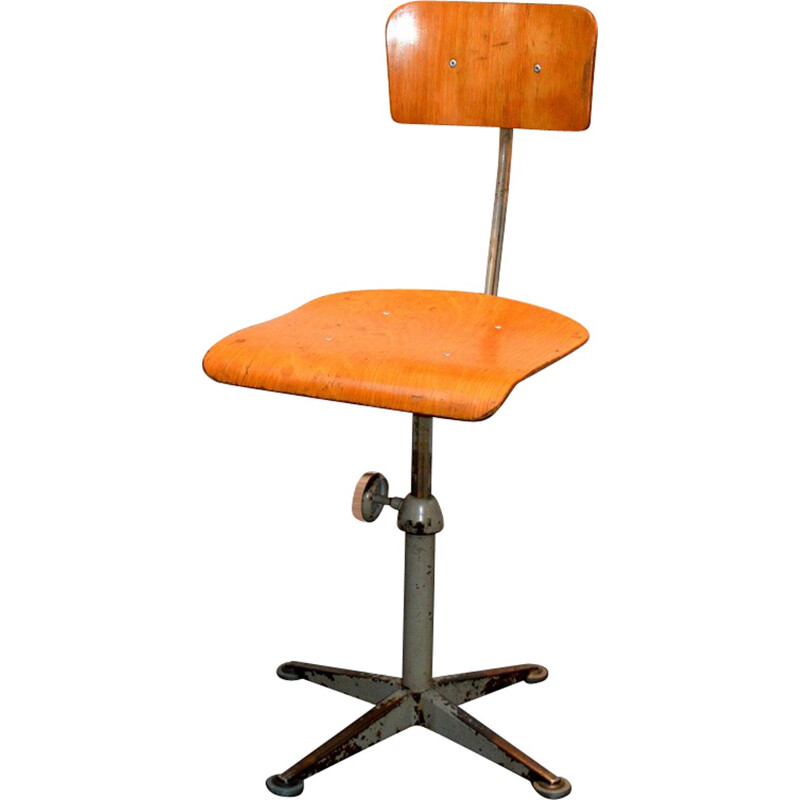 Industrial desk chair in wood and metal, Friso KRAMER - 1970s