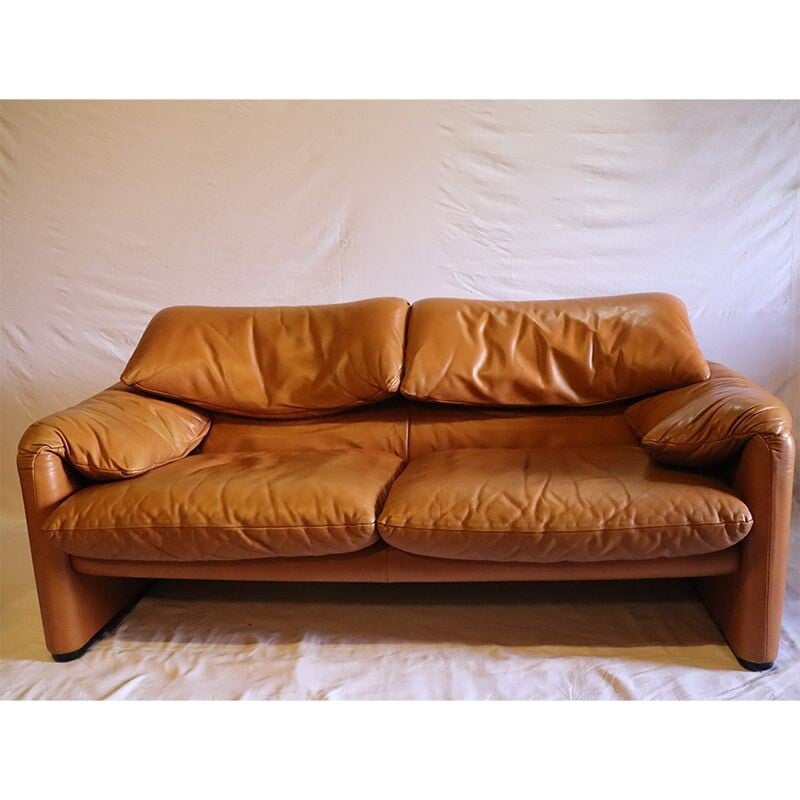 Vintage leather sofa by Vico Magistretti for Cassina