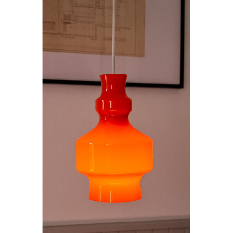 Vintage orange opaline suspension lamp 1970