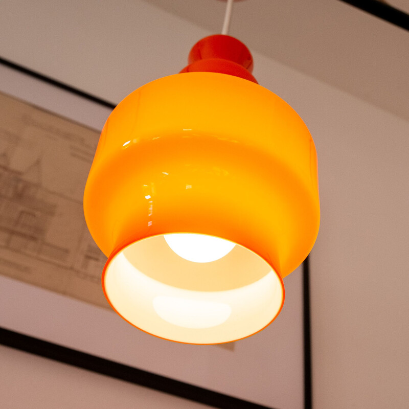 Vintage orange opaline suspension lamp 1970