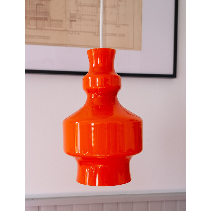 Vintage orange opaline suspension lamp 1970