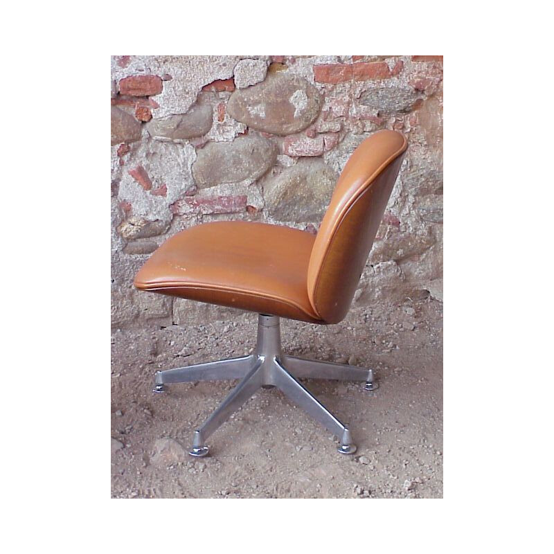 Vintage wood and leather armchair by Ico Parisi Mim Italy 1970