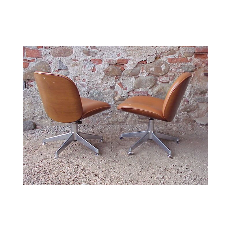 Vintage-Sessel aus Holz und Leder von Ico Parisi Mim Italien 1970