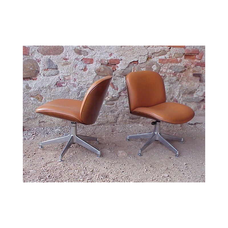Vintage houten en lederen fauteuil van Ico Parisi Mim Italië 1970
