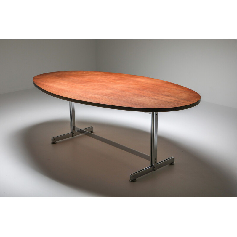 Vintage Jules Wabbes Oval Dining Table for Mobilier Universel 1960s