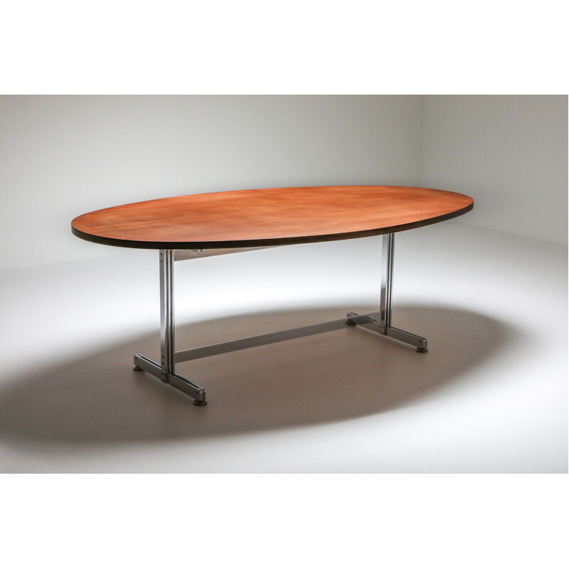 Vintage Jules Wabbes Oval Dining Table for Mobilier Universel 1960s