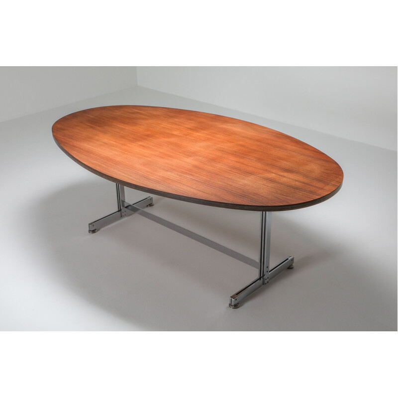 Vintage Jules Wabbes Oval Dining Table for Mobilier Universel 1960s