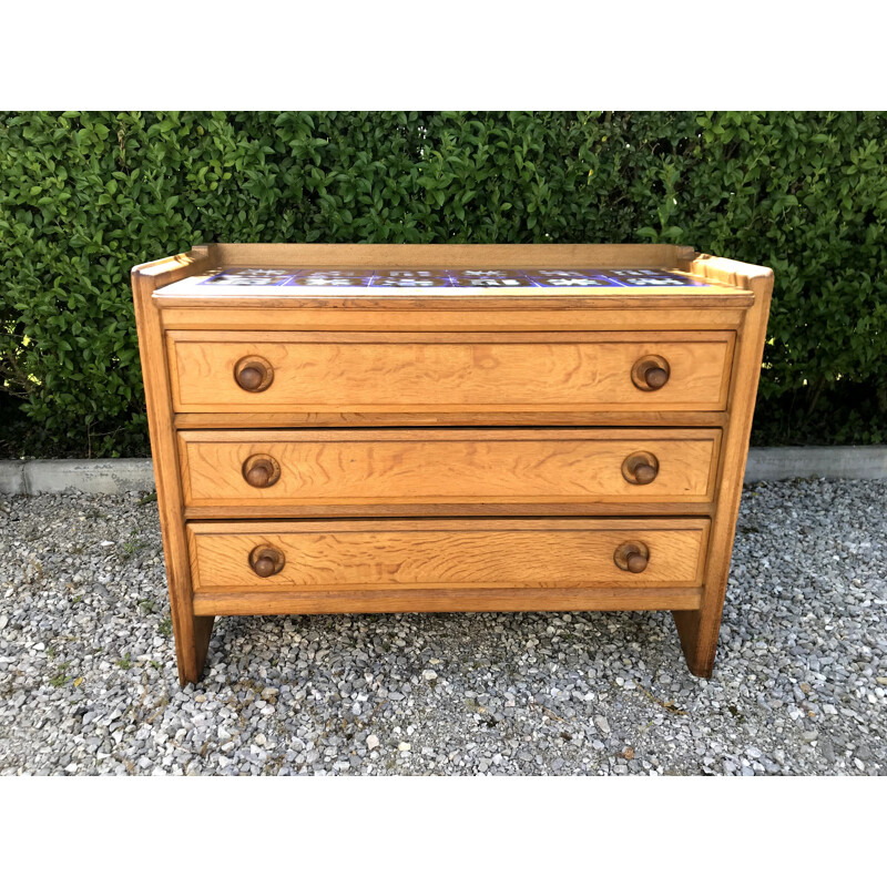 Vintage blond oak chest of drawers Guillerme et Chambron 1960