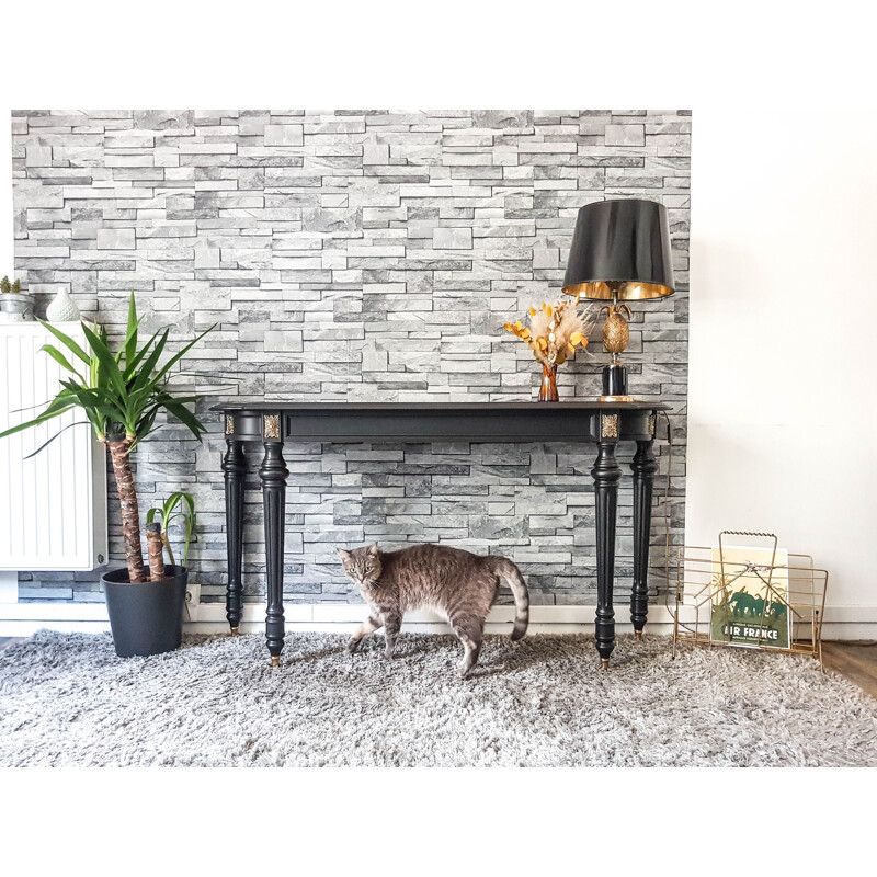 Matte black vintage side table Italian half moon console table