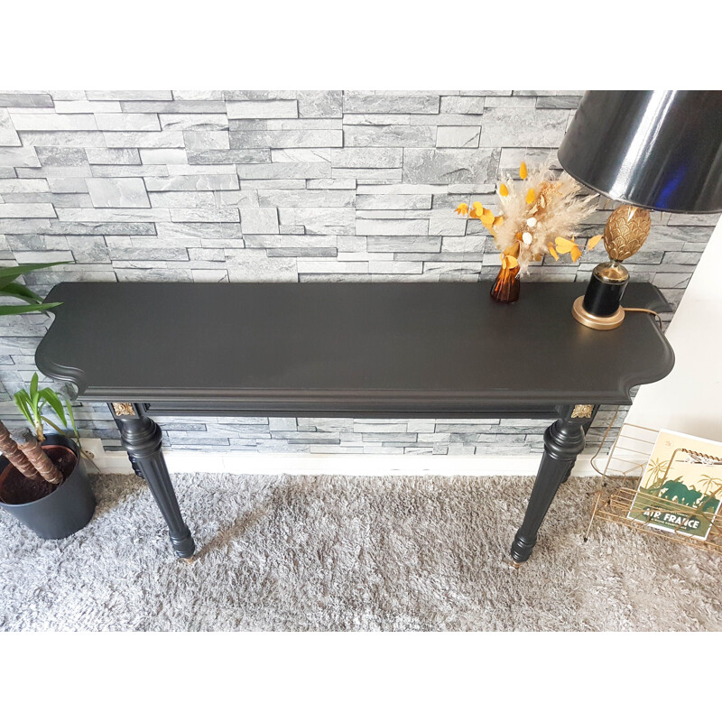 Matte black vintage side table Italian half moon console table