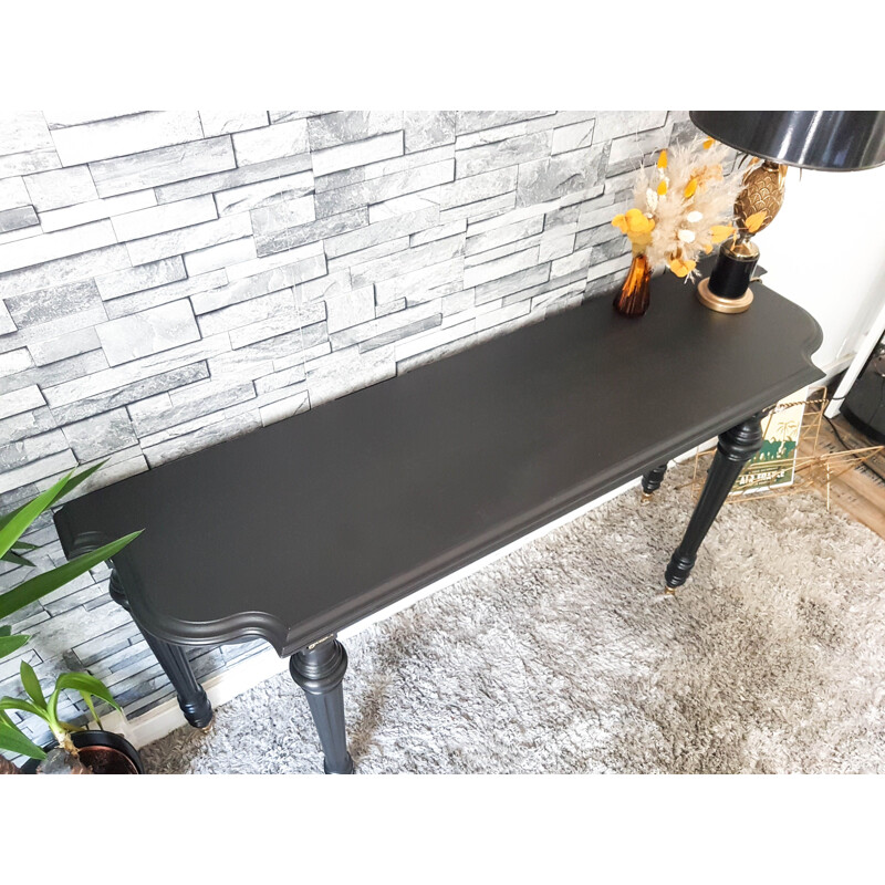 Matte black vintage side table Italian half moon console table