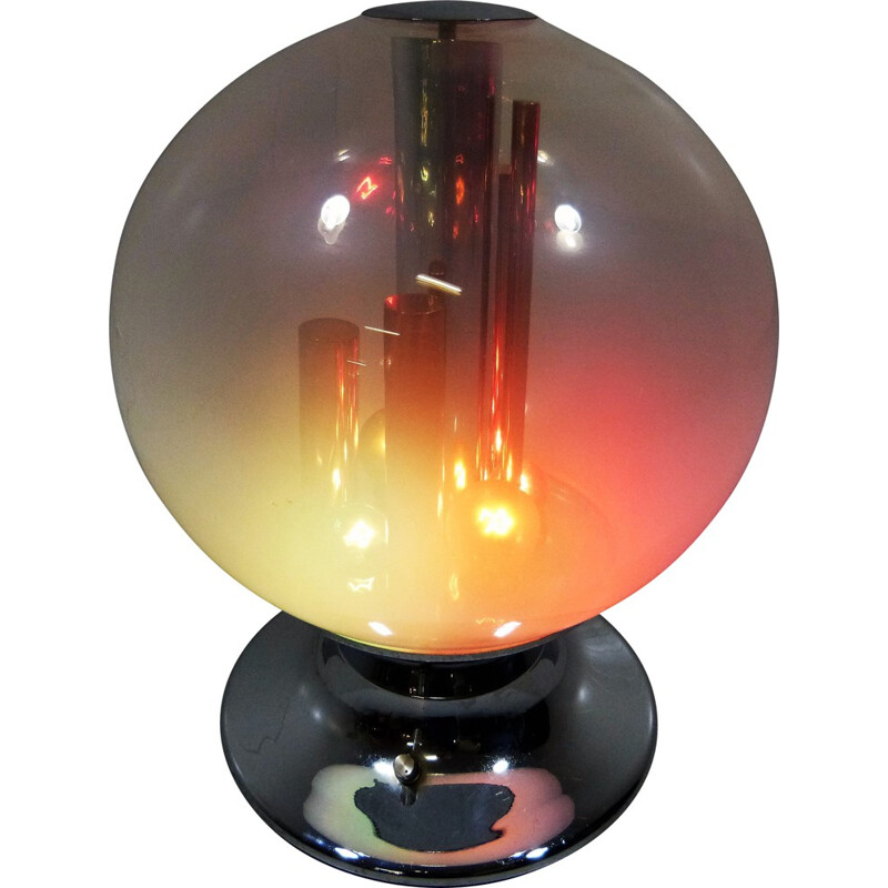 Selenova glass, chromed metal and copper lamp - 1970s