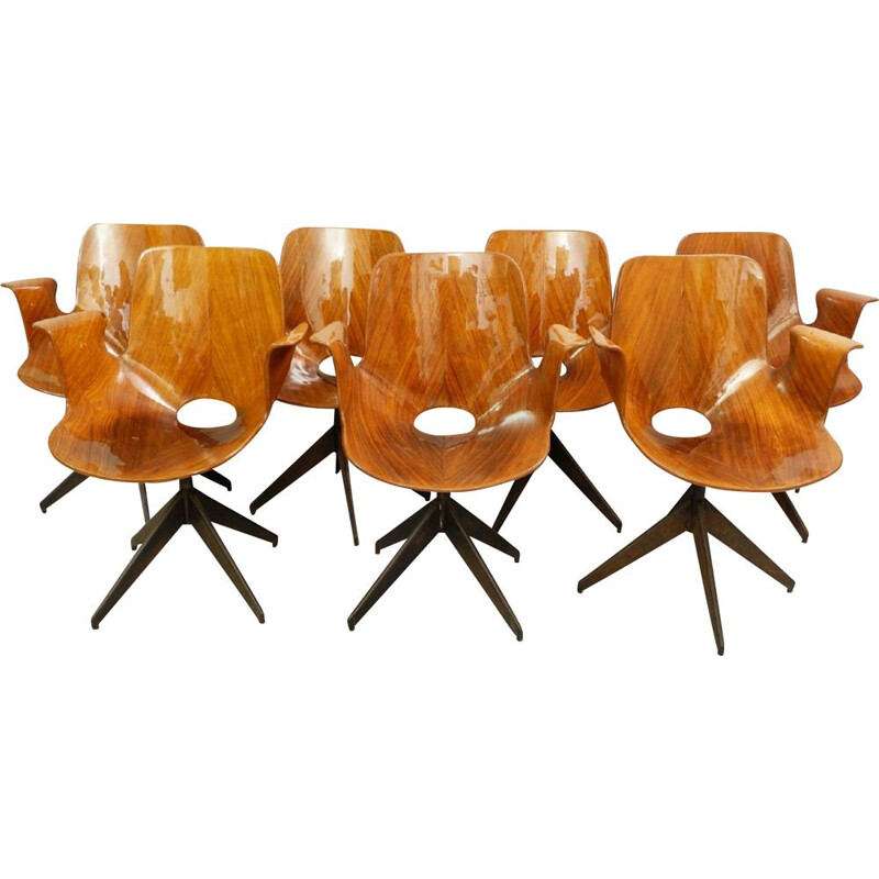 Set of 6 Medea Vintage Office Chair with Swivel Base by Vittorio Nobili for Fratelli Tagliabue, 1950