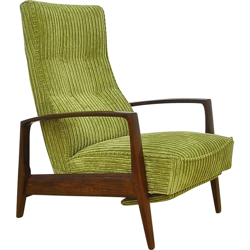 Vintage Corduroy armchair with folding footrest, 1960s