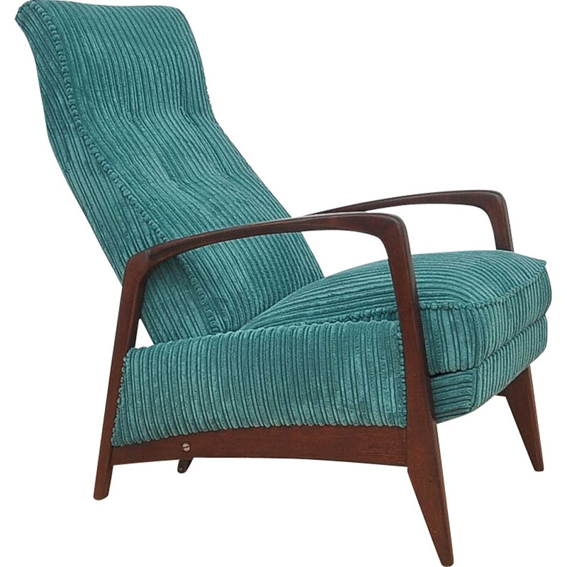 Vintage Corduroy armchair with folding footrest, 1960s