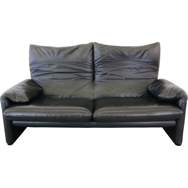 Vintage 2,5 seater sofa Cassina Maralunga dark brown leather 1973
