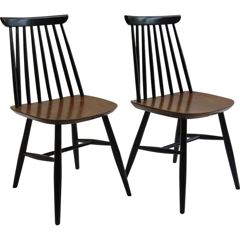 Pair Of vintage Black and Walnut Dining Chairs 1950s