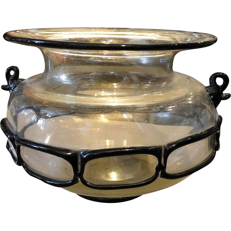 Mid-Century Handcrafted Murano Glass Round Vase 1970