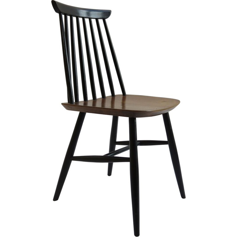 Vintage zwarte en notenhouten stoel in de stijl van Ilmari Tapiovaara 1950