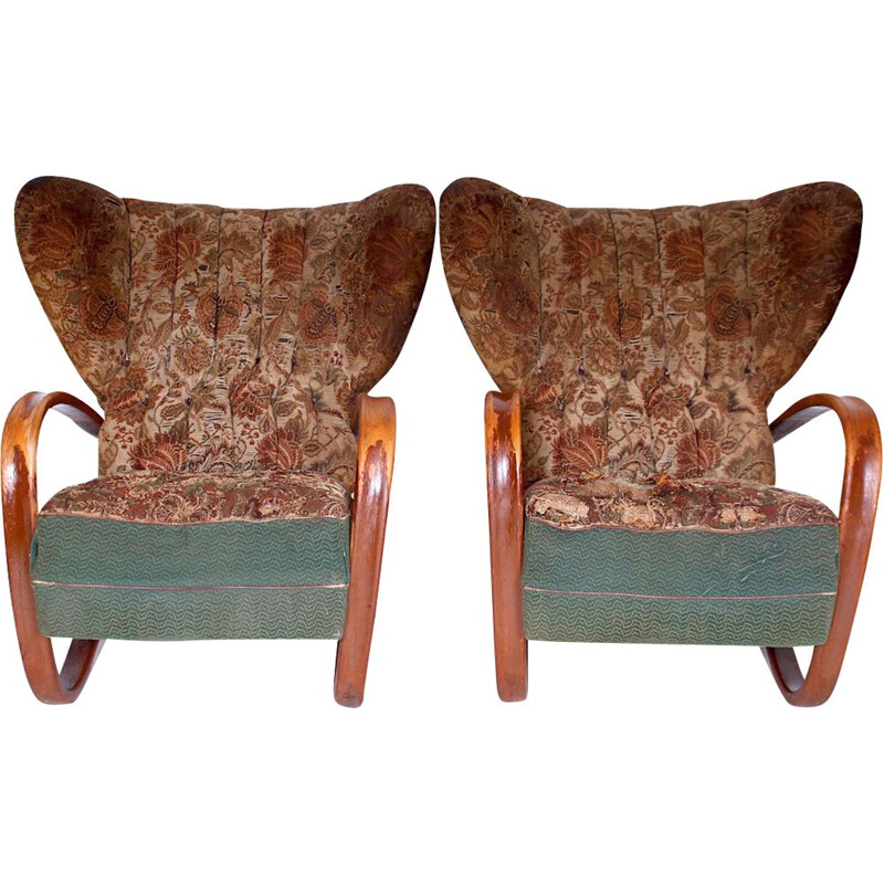 Pair of prototype wing chairs, Halabala model H-269, 1930s