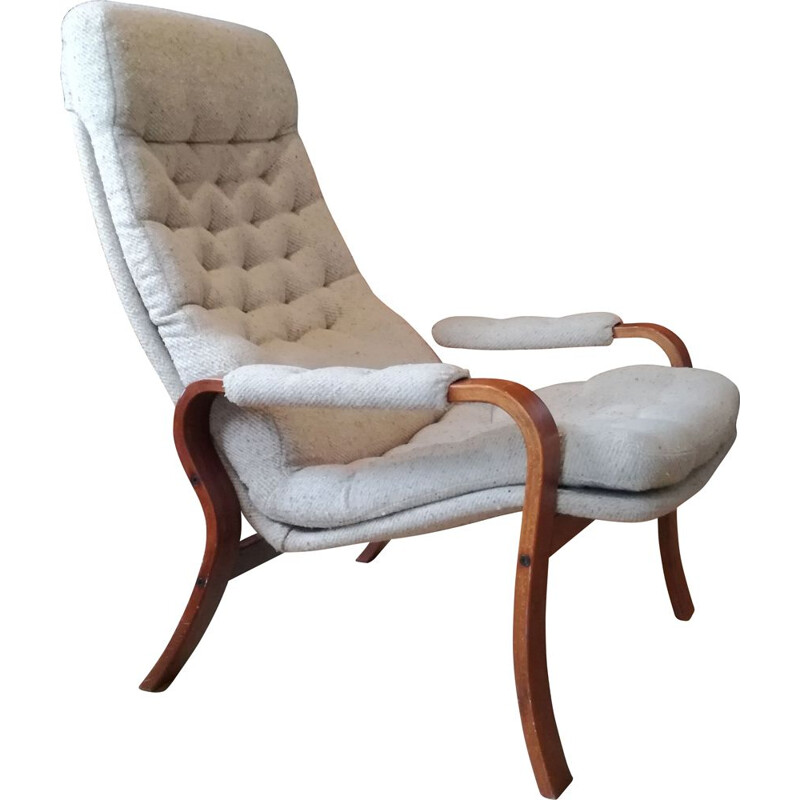Vintage armchair in beech wood and heathered fabric,scandinavian 1960