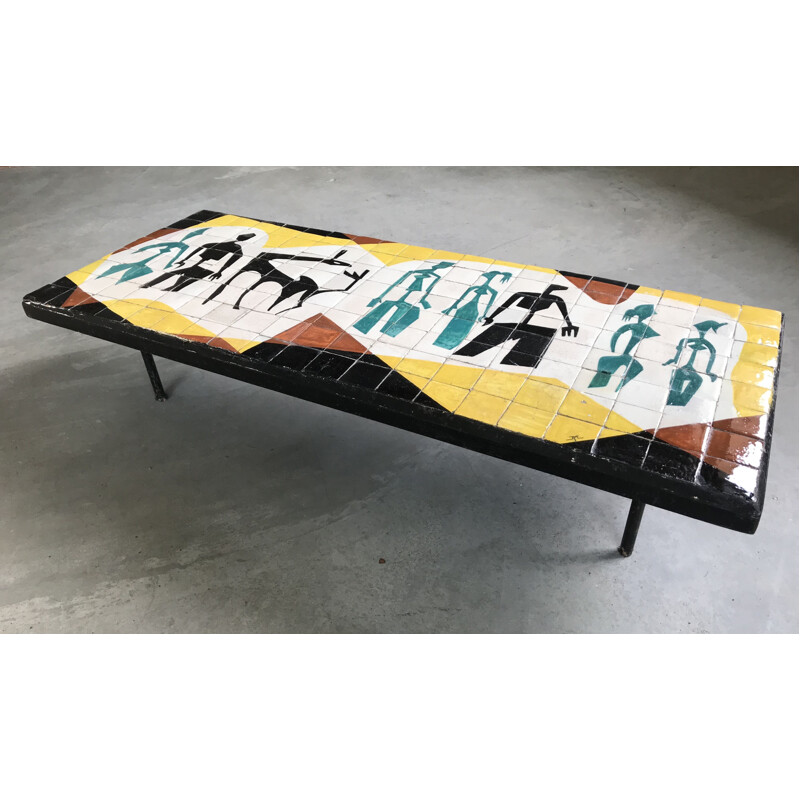 Vintage polychrome keramische salontafel, Frankrijk 1950