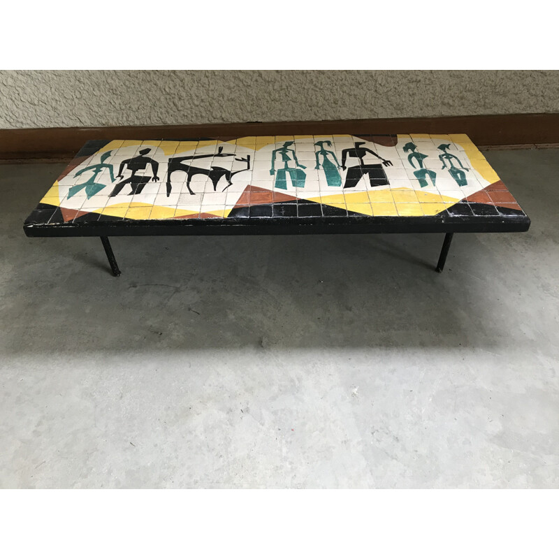 Vintage coffee table in polychrome ceramic, France 1950