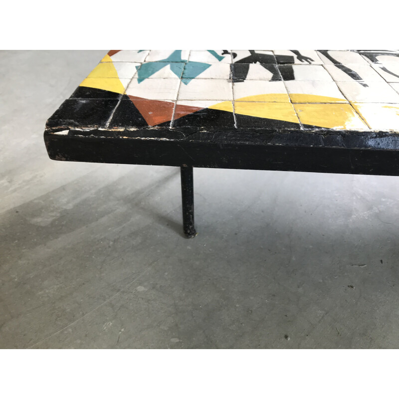 Vintage polychrome keramische salontafel, Frankrijk 1950