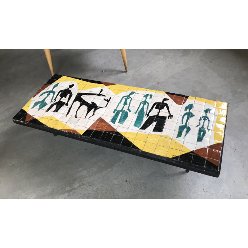 Vintage polychrome keramische salontafel, Frankrijk 1950