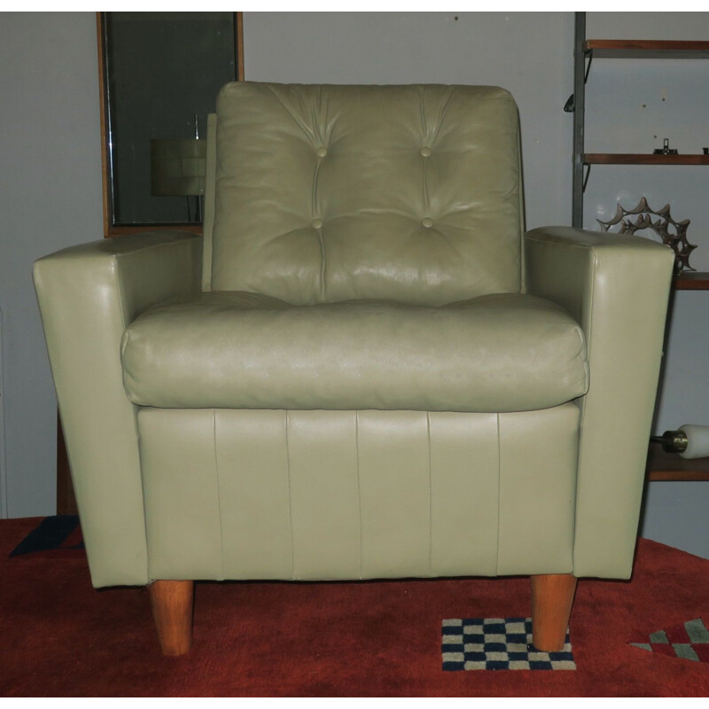 Pair of Mid-Century Pistachio Leather Lounge Chairs 1950