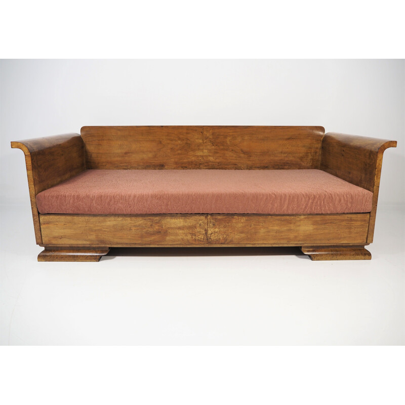 Vintage Walnut Sofa, Art Deco 1940s