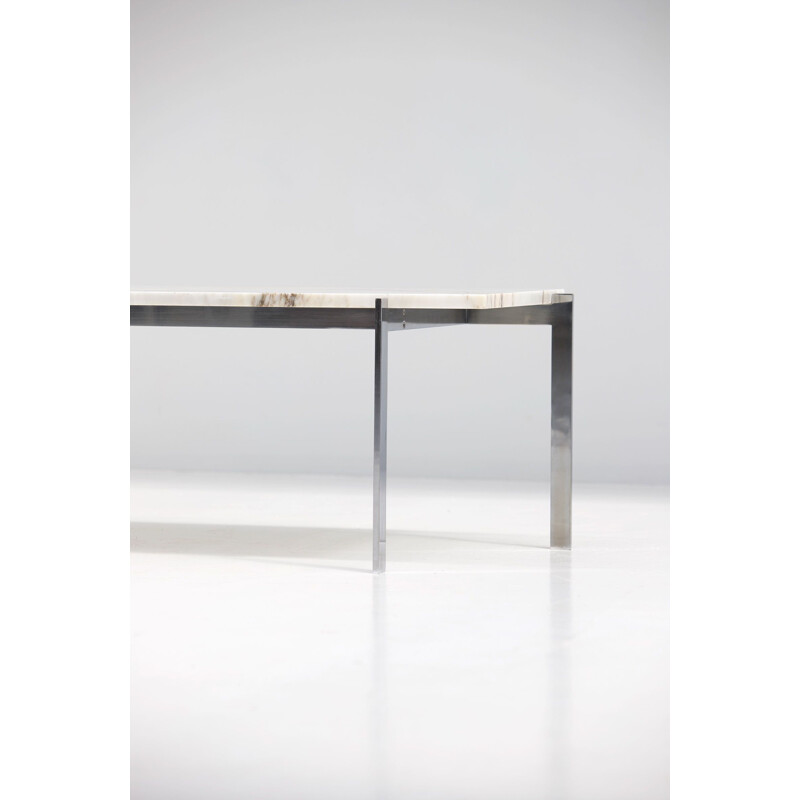 Vintage chrome-plated metal coffee table with white marble top by Poul Kjaerholm, 1970