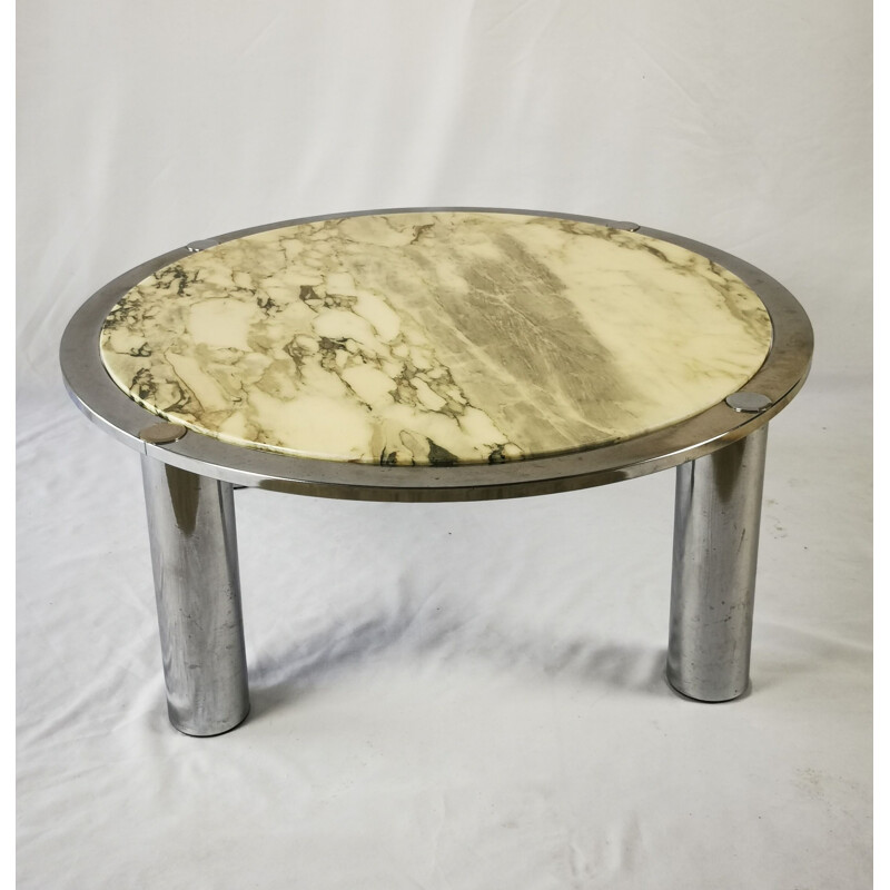 Table basse vintage marbre et chrome, Italie 1970