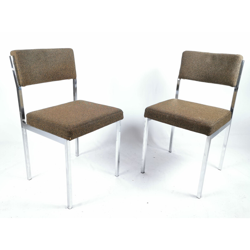Set of 8 Vintage chromed metal chairs 1970 