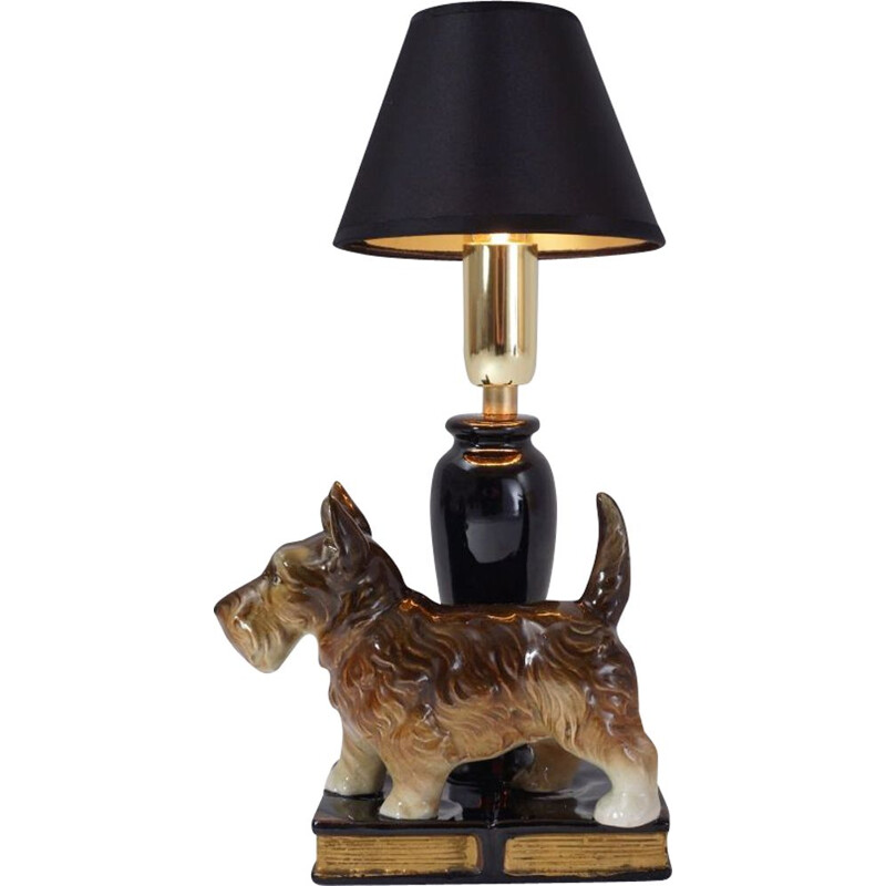 Lampe de table vintage en céramique modèle Beswick, Terrier anglais 1930