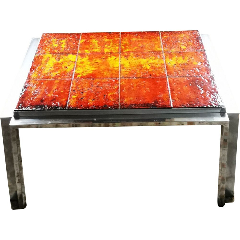 Vintage orange ceramic coffee table, Germany 1970