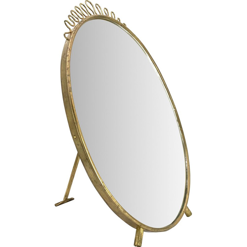 Vintage Table mirror with red maroquin, Gio Ponti Italian modern, 1950