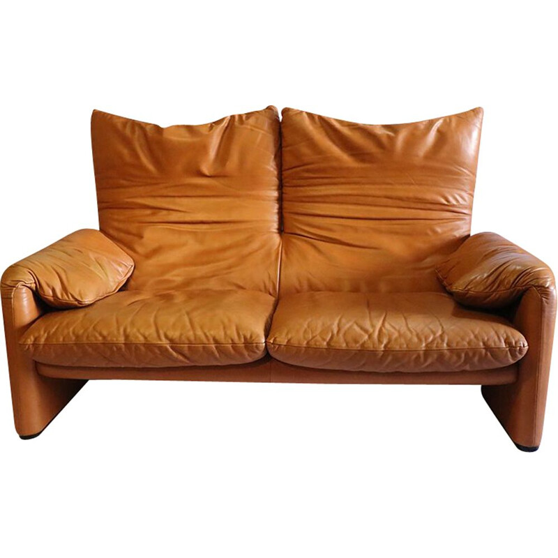 Vintage leather sofa by Vico Magistretti for Cassina